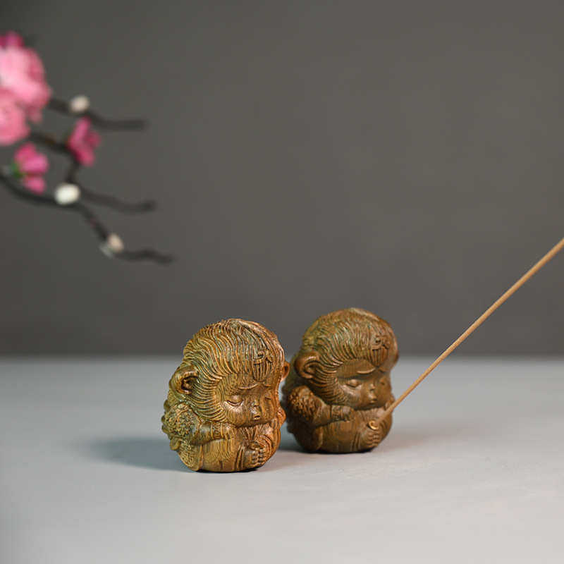 绿檀木雕刻猴子捧香室内家居摆件茶桌香炉摆饰装饰绿檀木质工艺品,家居饰品,木雕,淘宝优惠券,粉丝福利购,淘宝优惠卷
