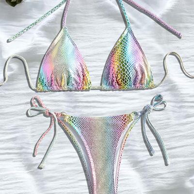 Women ' s Ombre Print Halter Neck Bikini Set , Casual Padded
