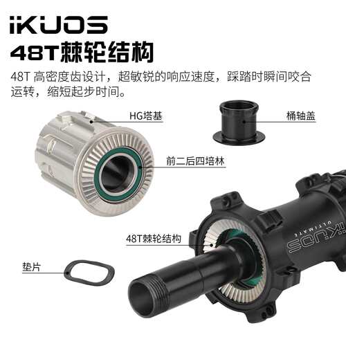 IKUOS公路自行车花鼓桶轴直拉中锁24孔超轻213g棘轮48T轮毂轴承HG