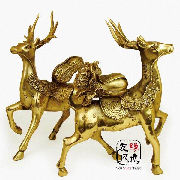 黄铜梅花鹿一路发财摆件 客厅招财风水家居饰品 聚财现代简约送礼