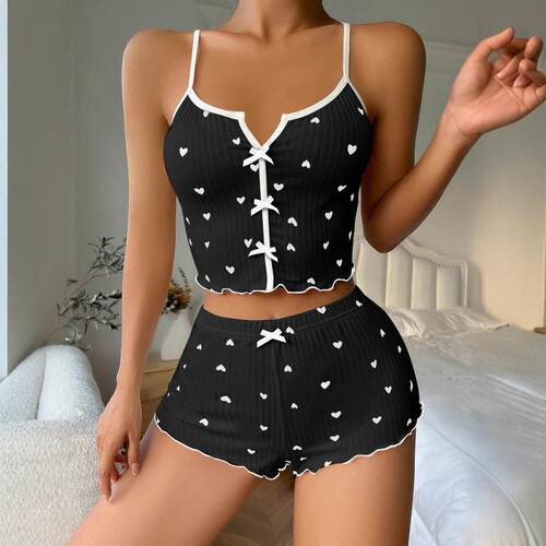 Heart shaped printed home clothes with front slit