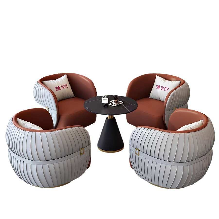 轻奢商务接待沙发组合酒店大堂美容院洽谈会客沙发会客区一桌四椅