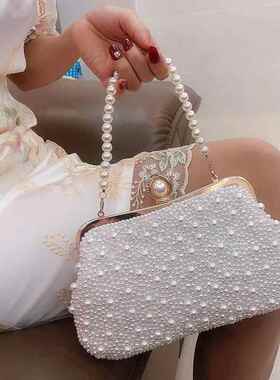 潮牌手提包晚宴镶钻女宴会包名媛手包串珠旗袍包宴会礼服手拿小包