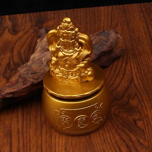 合金财神爷摆件转转家用店铺开业聚宝盆元宝黄财神金属工艺品