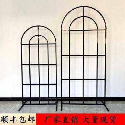 新中式婚庆道具花田喜事屏风铁艺方格拱门迎宾区布置橱窗背景装饰