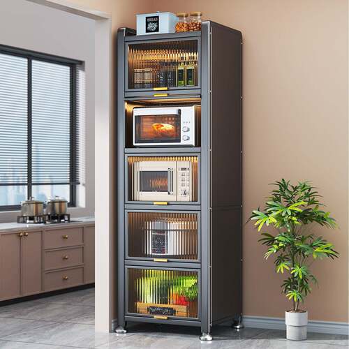 厨房多功能置物架夹缝款微波炉收纳柜落地整体橱柜多层碗盘柜餐边