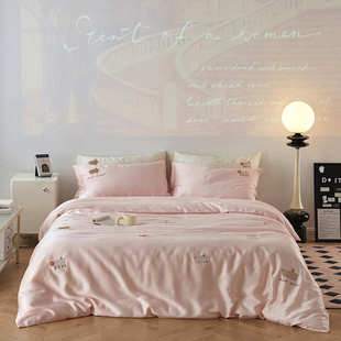 床单儿童三件套卡通高级丝轻笠感夏季天四60s件套床刺绣奢被套