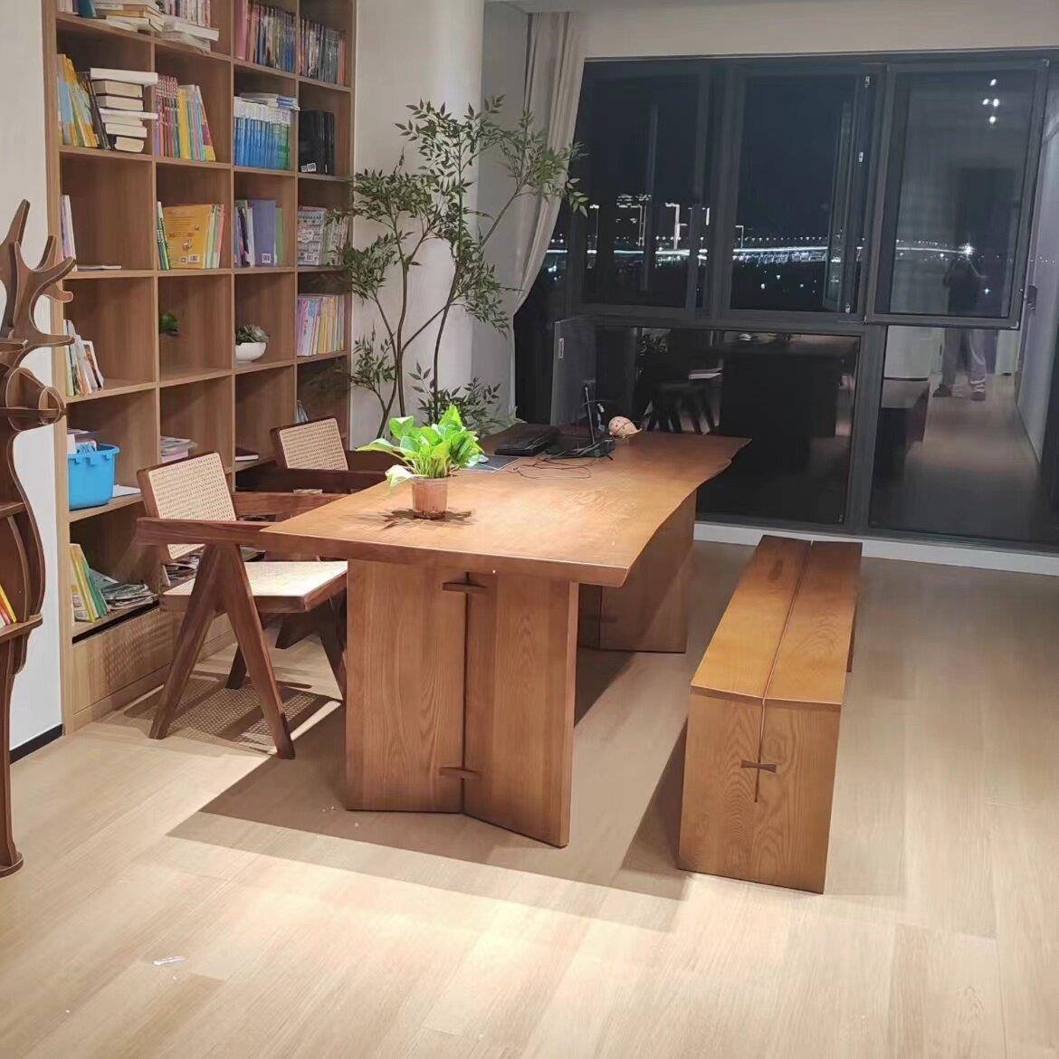 中古侘寂风实木餐桌去客厅化长桌白蜡木原木书桌自然边大板桌茶桌