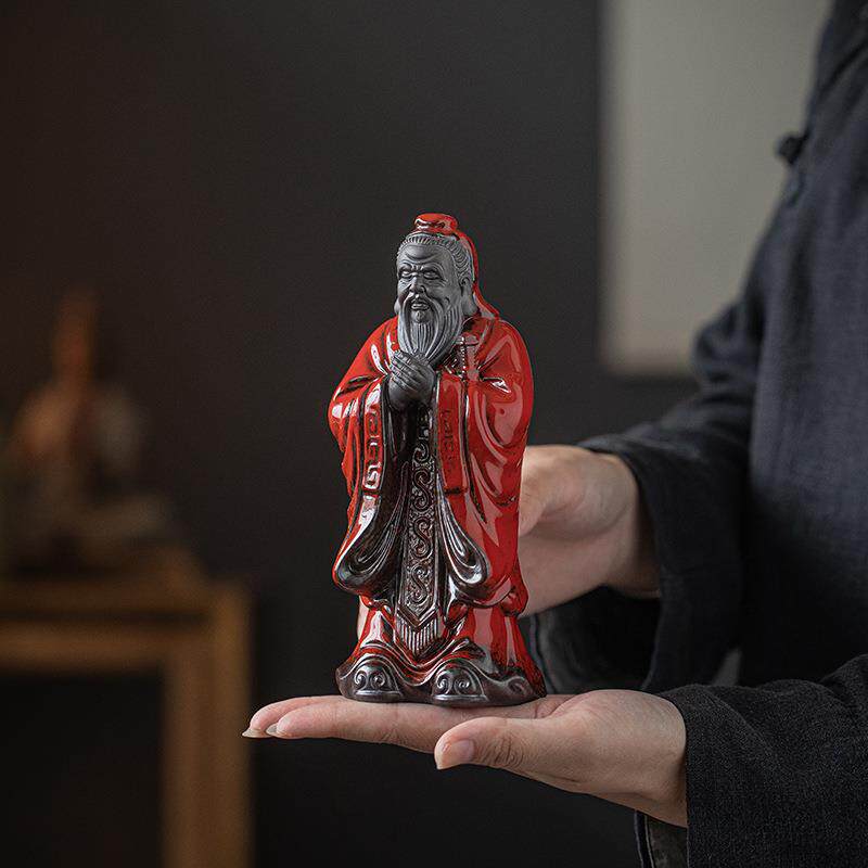 国风陶瓷历史人物孔子雕像摆件禅意家居书房书桌博古架装饰孔夫子