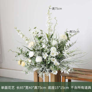 系落地置景展柜橱窗堆白色陈列成品婚纱商业道具头森花艺仿真花