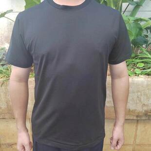 圆领丝光棉T恤男女短袖黑色纯棉t恤夏季保安体能训练服作训服冰感
