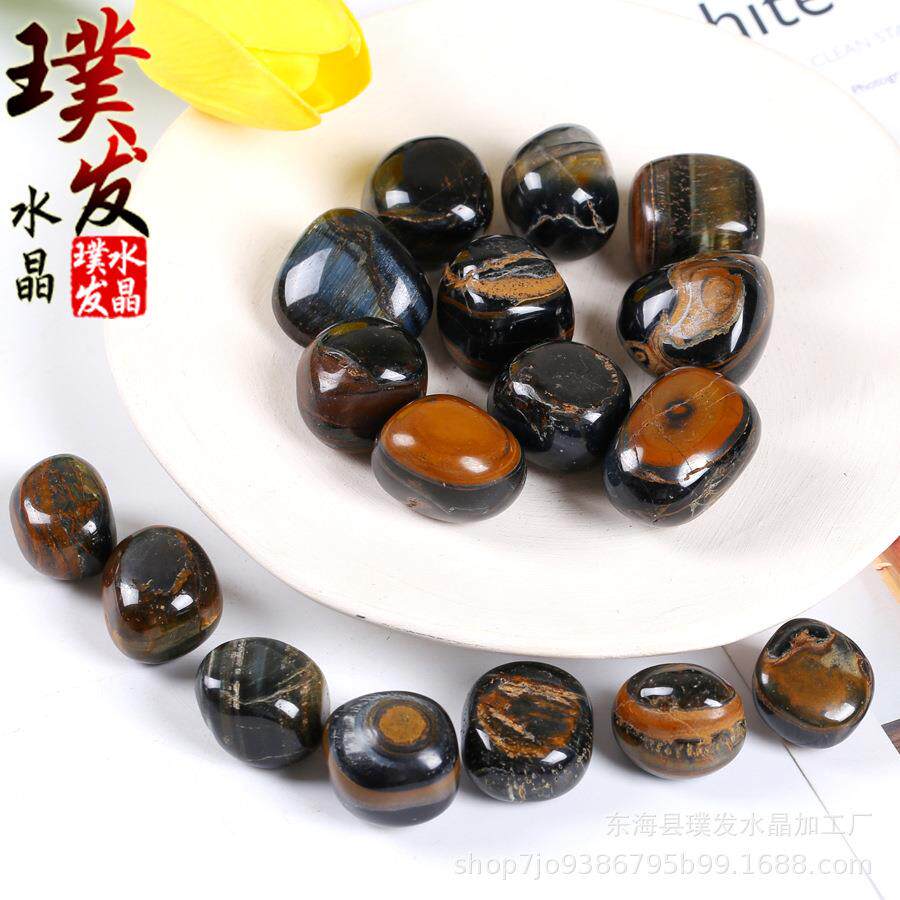 蓝虎眼滚石 蓝色虎眼石大颗粒打磨石 鱼缸石景观装饰 跨境商品