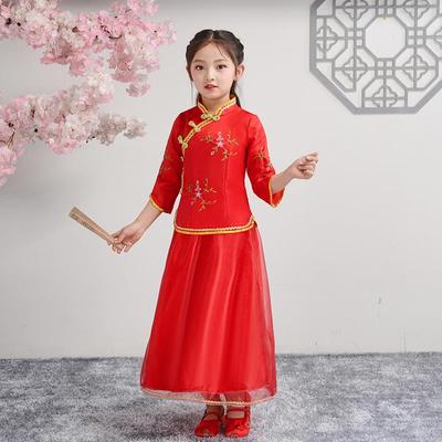 正品儿童中国文化汉服表演服中装夏季式朗诵中华民女子国小学表演