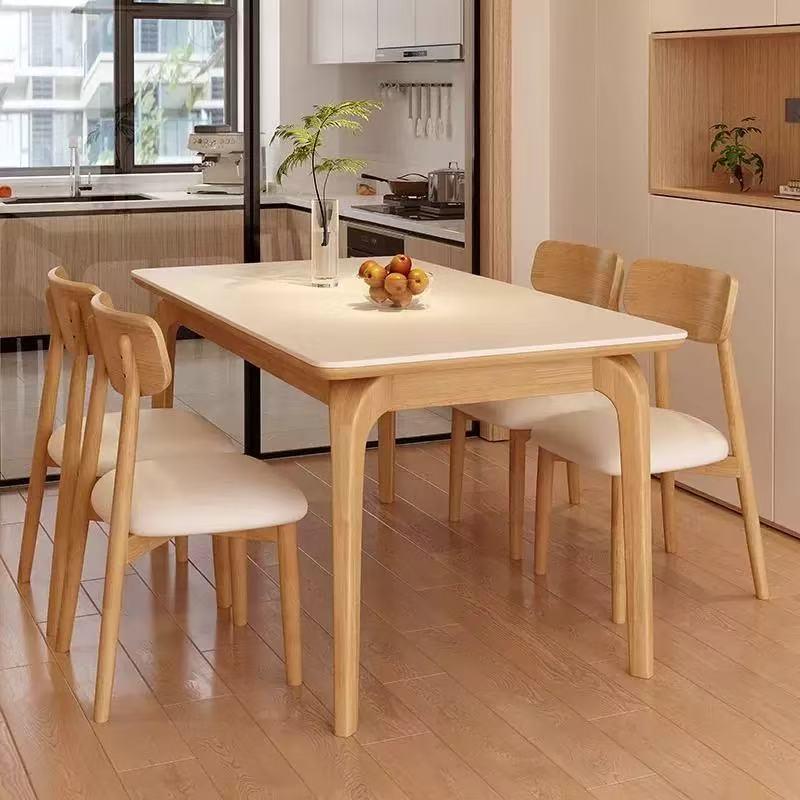 实木腿餐桌家用小户型北欧简约长方形租房吃饭桌子商用餐桌椅组合