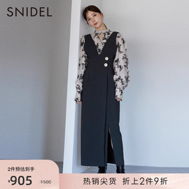 snidel秋冬气质v领高腰，修身侧开衩背带连衣裙swfo235070