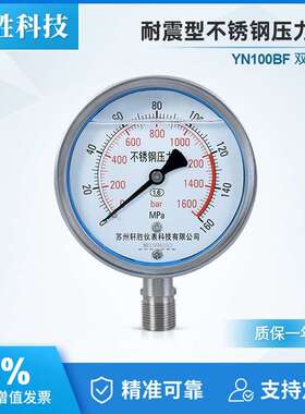 YN100BF 160MPa/1600bar 不锈钢抗震液压压力表 耐震不锈钢压力表