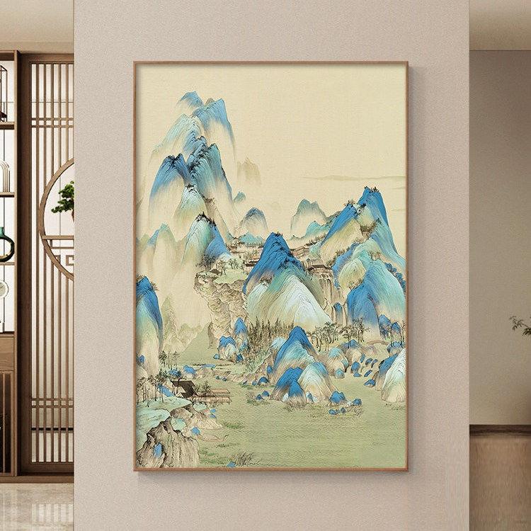 新中式千里江山入户玄关装饰画走廊尽头过道挂画山水国画风景壁画