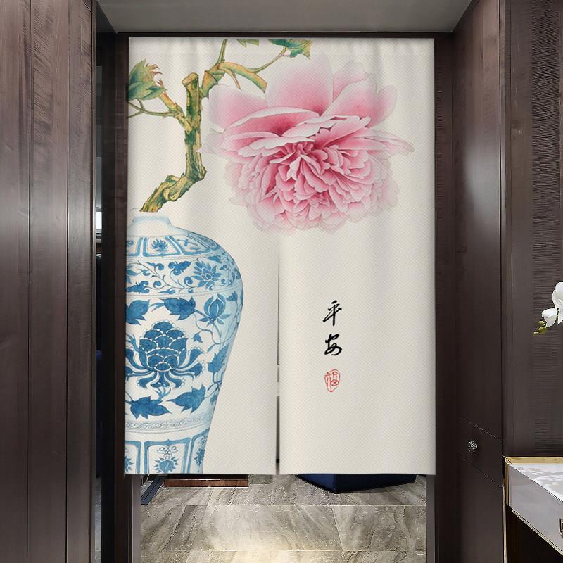 中式门帘客厅玄关隔断布帘 棉麻禅意半帘遮挡厨房寝室