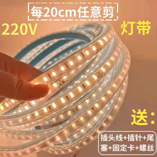 超亮20cm一剪LED灯带220V2835任意剪120珠暖光白光色防水灯条吊顶