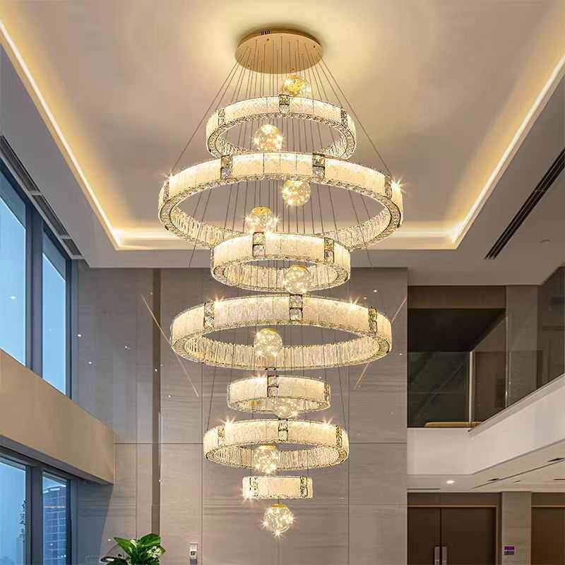 复式楼别墅大吊灯现代轻奢挑空水晶灯楼中楼梯loft自建房高端吊灯,家装灯饰光源,客厅吊灯,淘宝优惠券,粉丝福利购,淘宝优惠卷