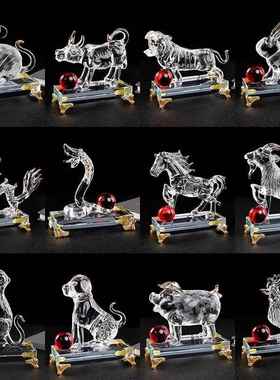 包邮生肖水晶十二生肖龙蛇马羊猴鸡狗猪牛虎兔鼠摆件刻字