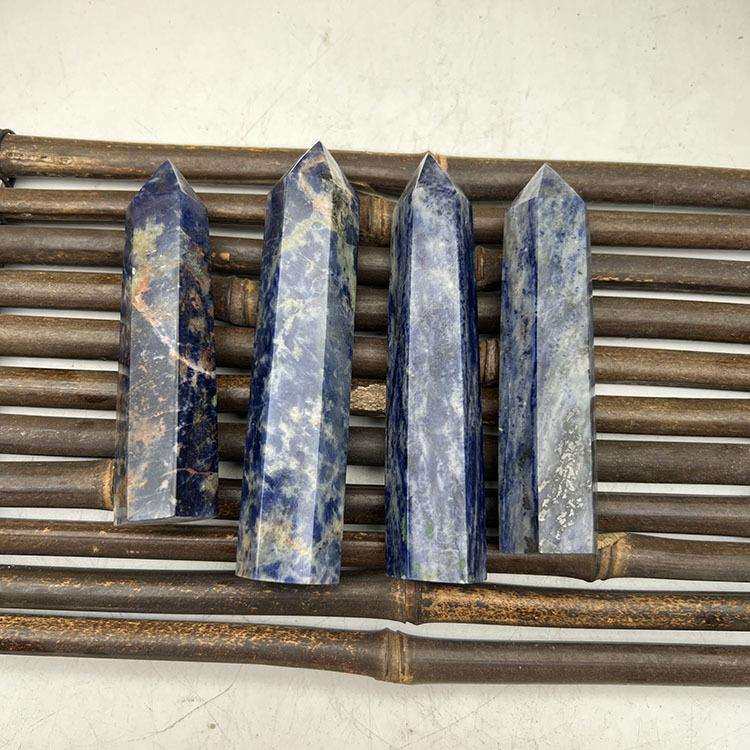 厂家天然水晶蓝纹石六角棱柱水晶柱原石打磨单尖柱现货