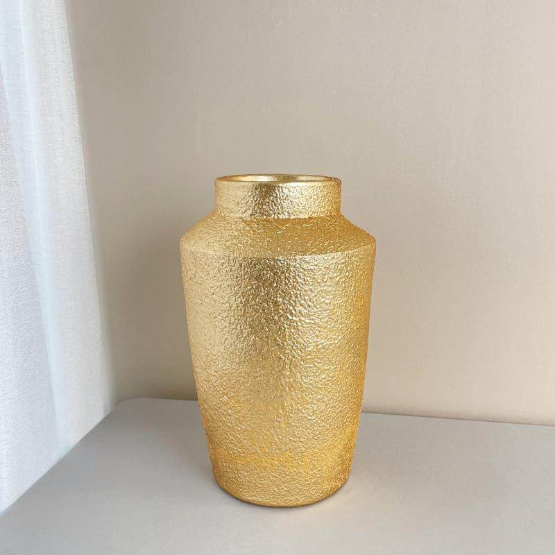 金色岁月小众设计感现代迪拜风玄关干花插花软装饰品炫金土豪摆件