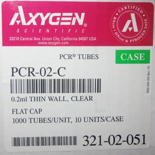 盒 C1000支 爱思进Axygen0.2ml透明平盖PCR薄壁管PCR