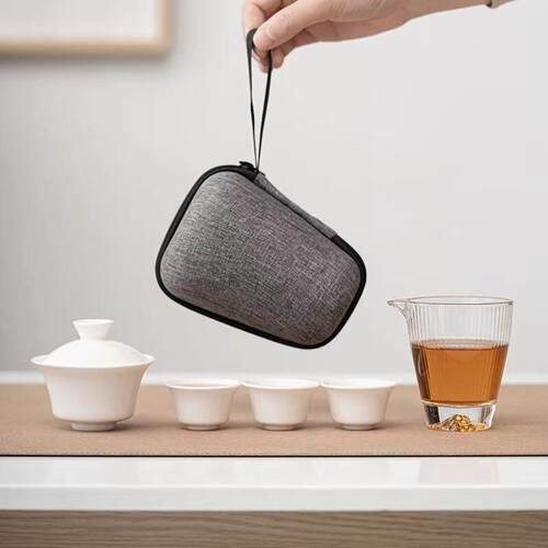羊脂玉白瓷旅行茶具套装陶瓷快客杯一壶两杯旅游随身茶具简约
