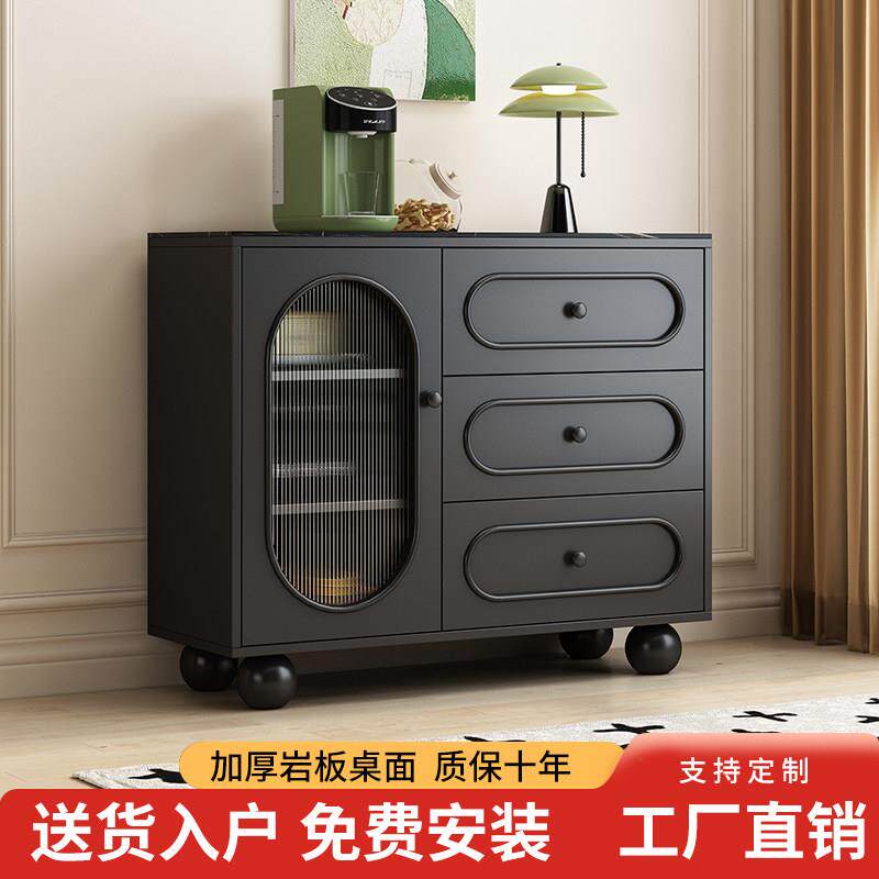 餐柜客厅复古黑色置物柜茶水柜靠墙一体收纳柜简约家用厨房整体橱