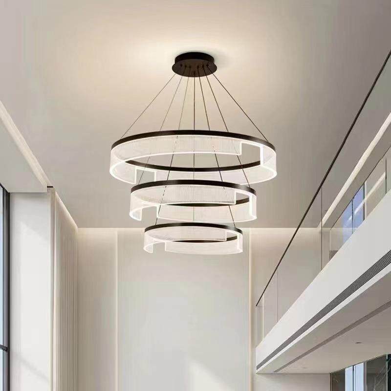 北欧简约现代轻奢别墅客厅灯复式大吊灯卧室意式圆环大厅餐厅灯具