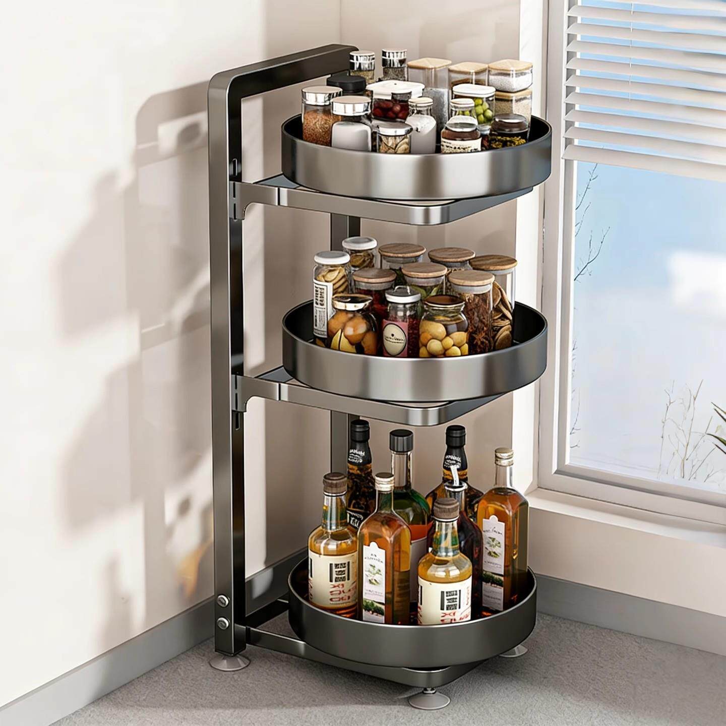 厨房调味料置物架2025新款旋转台面多功能双层灶台上调料收纳架子