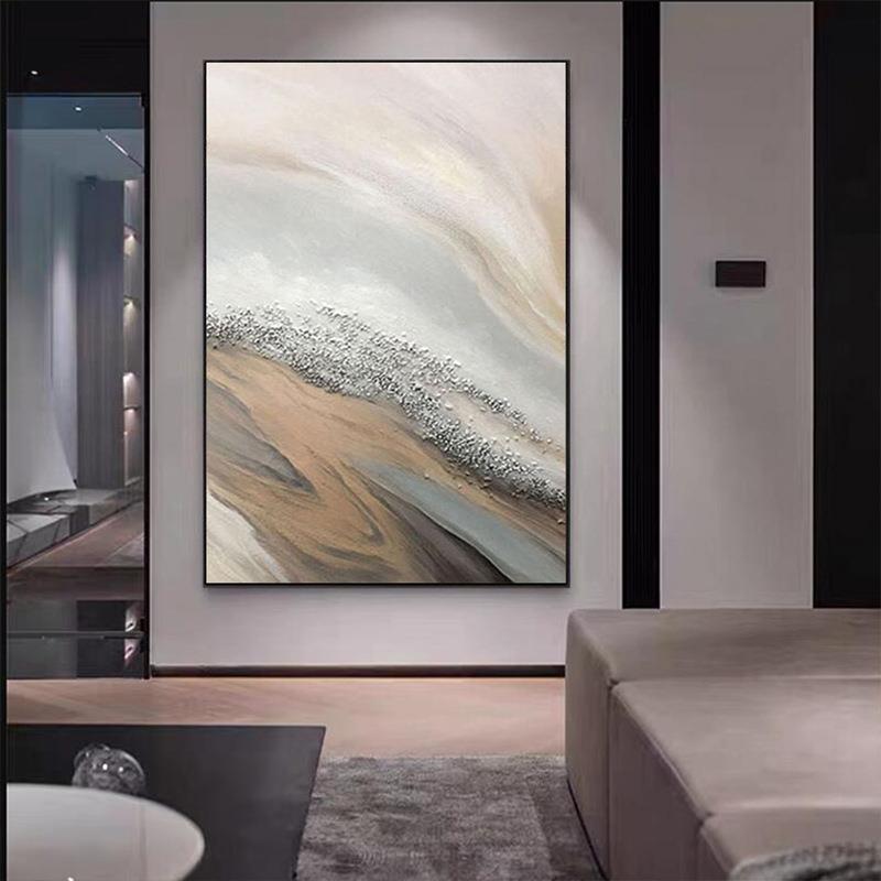 纯手绘油画现代简约侘寂风砂岩肌理画客厅餐厅玄关装饰画手工立体