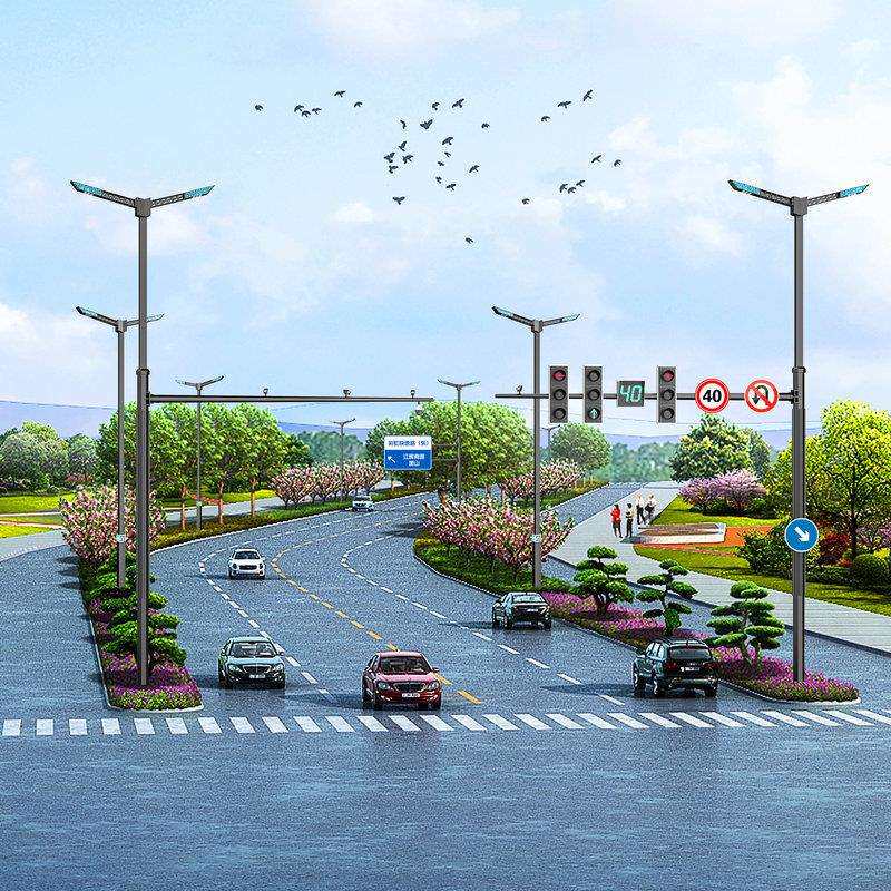 道路多功能综合杆交通标示牌组合监控杆信号灯照明LED灯杆多杆合1