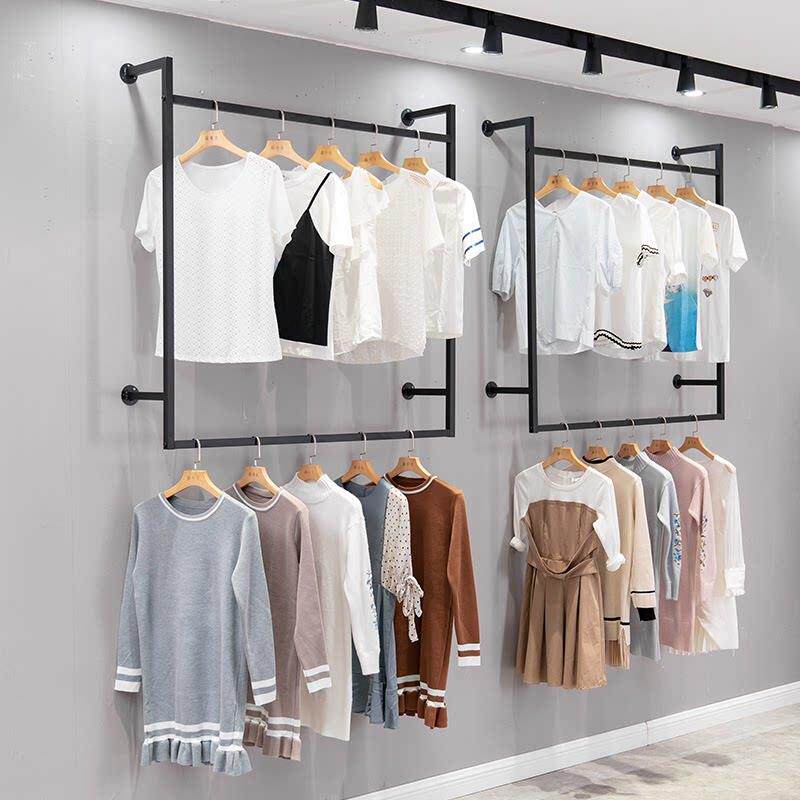 铁艺服装架服装店展示架女装壁挂式双层童装货架上墙侧挂组合衣架