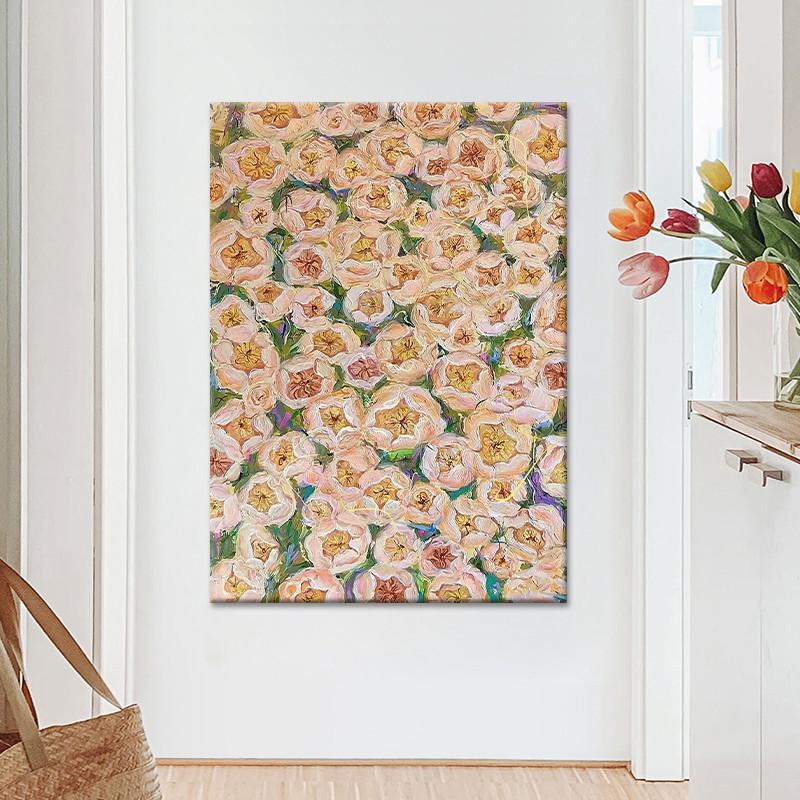 繁花立体花卉玄关装饰画客厅手绘油画抽象花卉肌理画现代竖版挂画图片