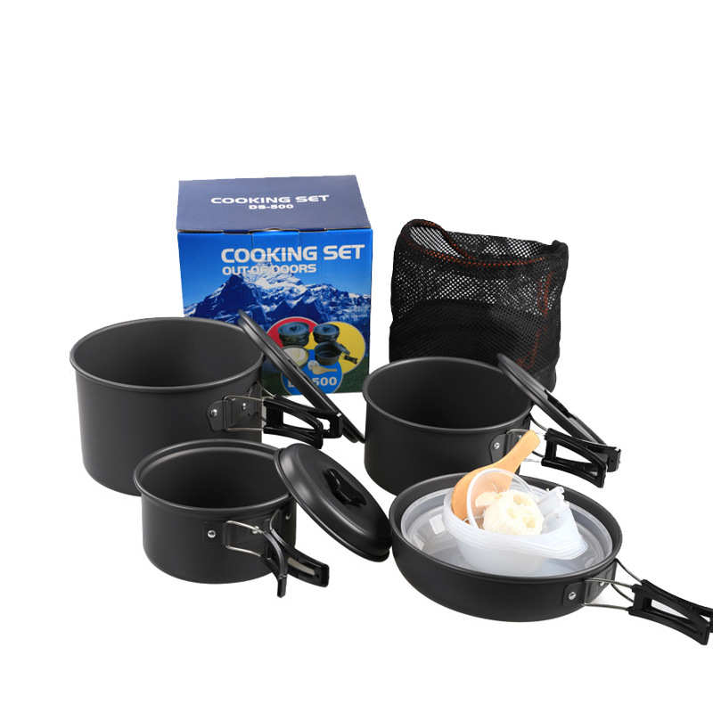 户外野营套锅便携式旅行厨锅炊具烧水煎4-5人野餐大号套装