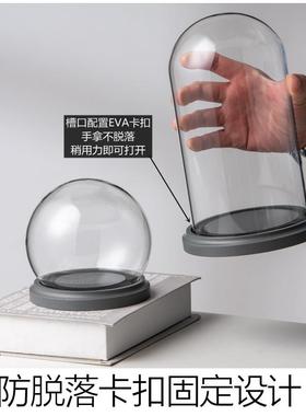 创意EVA卡扣蓝灰底座 微景观永生花玻璃罩适用于书房透明展示罩