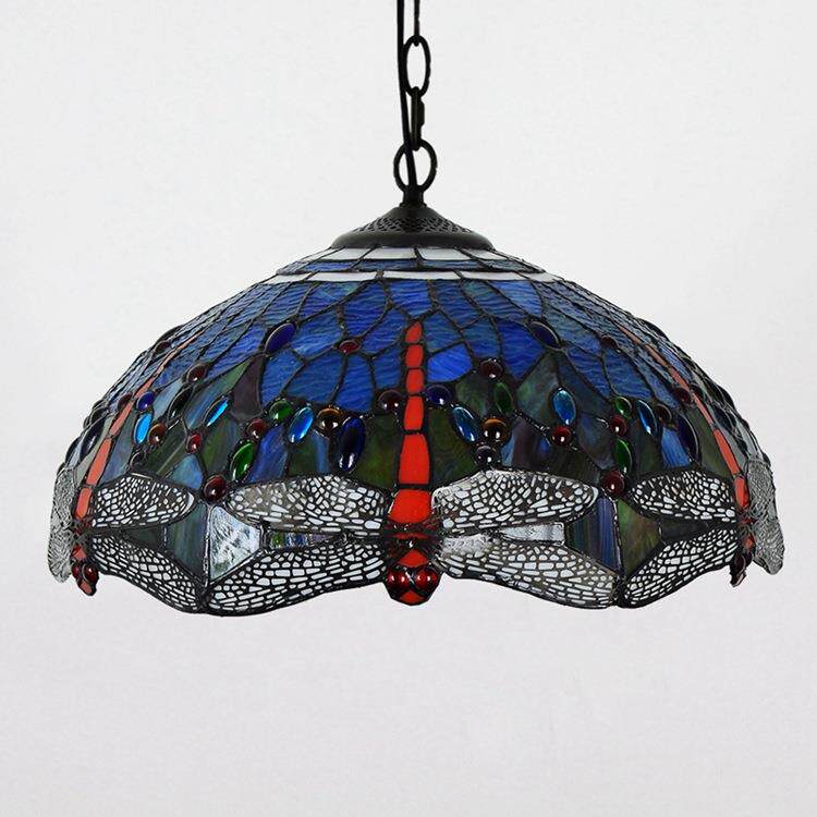 蒂凡尼地中海深蓝色蜻蜓艺术个性餐厅酒吧吊灯琉璃灯