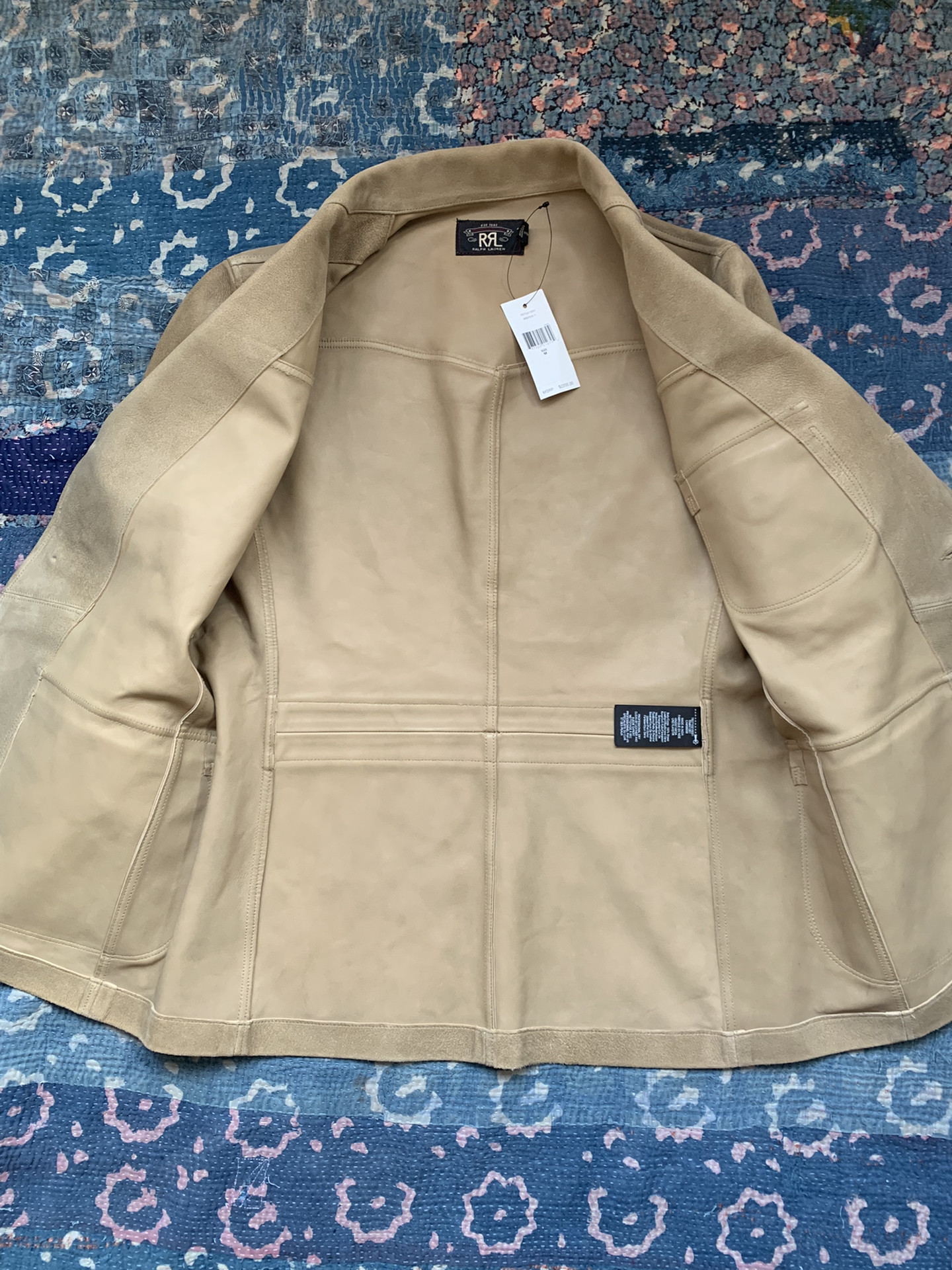 RRL Beige Suede Leather Blazer Jacket — detail