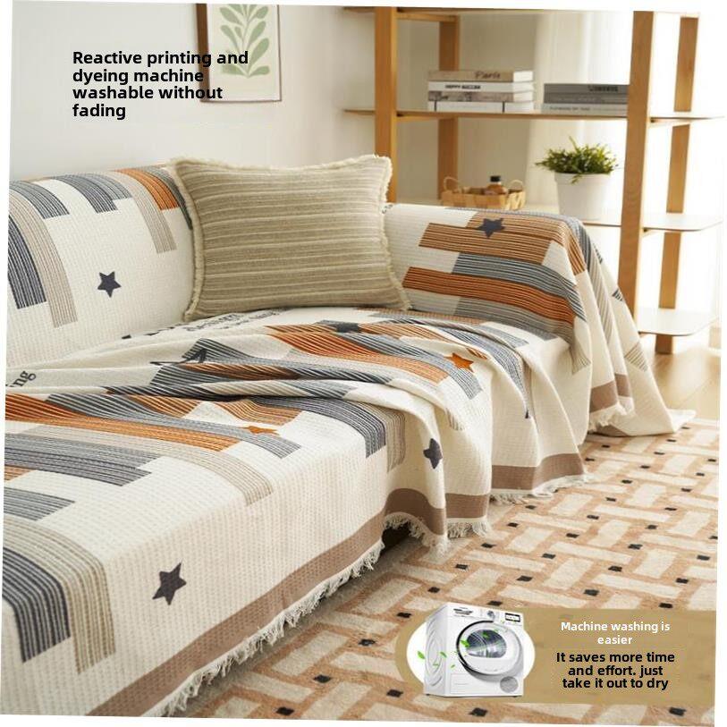 Capa de sofa cover ecido xadrez impermeável anti-deslizamen图片