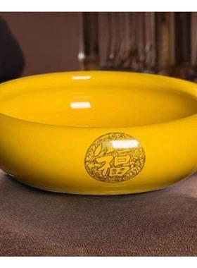 黄色陶瓷如意罐聚宝摆件化西北厨房火烧天门解昆仑五色土避火龙瓶