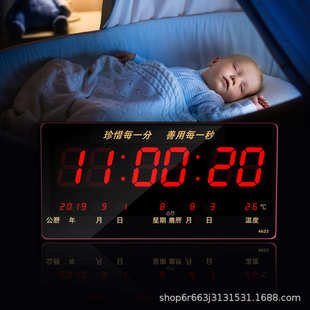 led数码万年历电子时钟挂钟客厅电子日历挂钟表静音夜光挂表报时