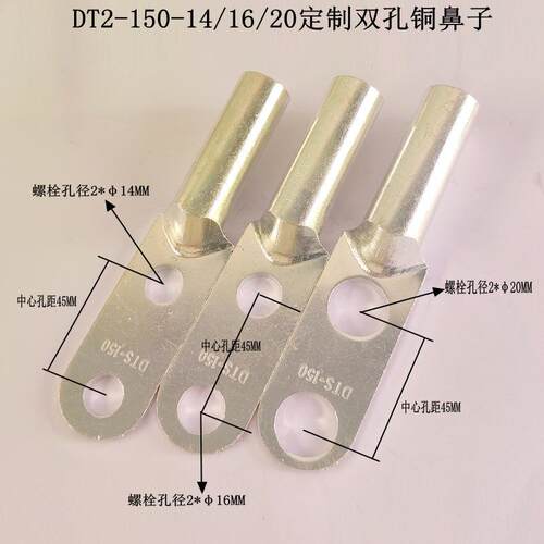 DT双孔铜鼻子支持定/制中心孔距 铜鼻子螺丝孔大小铜镀锡接线端子