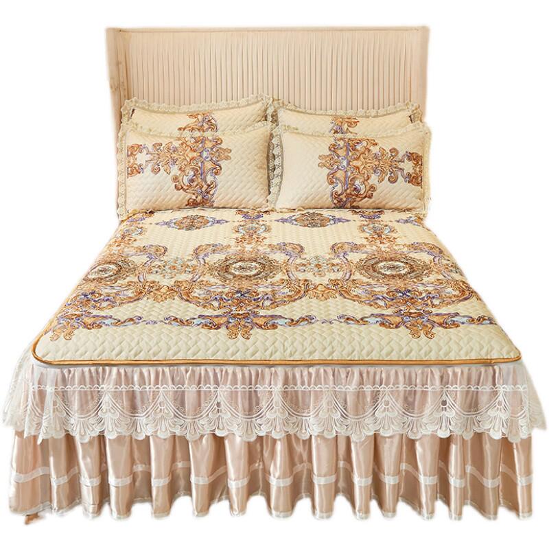 2024新款冰丝凉席三件套可拆卸水洗床裙款加厚席夏季空调席子折