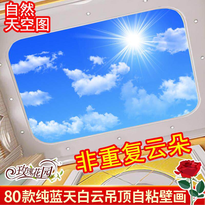 天花板悬吊式天花板壁纸自粘壁纸3d立体壁画创意贴画贴纸蓝天白云