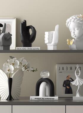 黑白格调艺术雕塑酒柜装饰品摆件高级感客厅电视柜开 放格软装摆