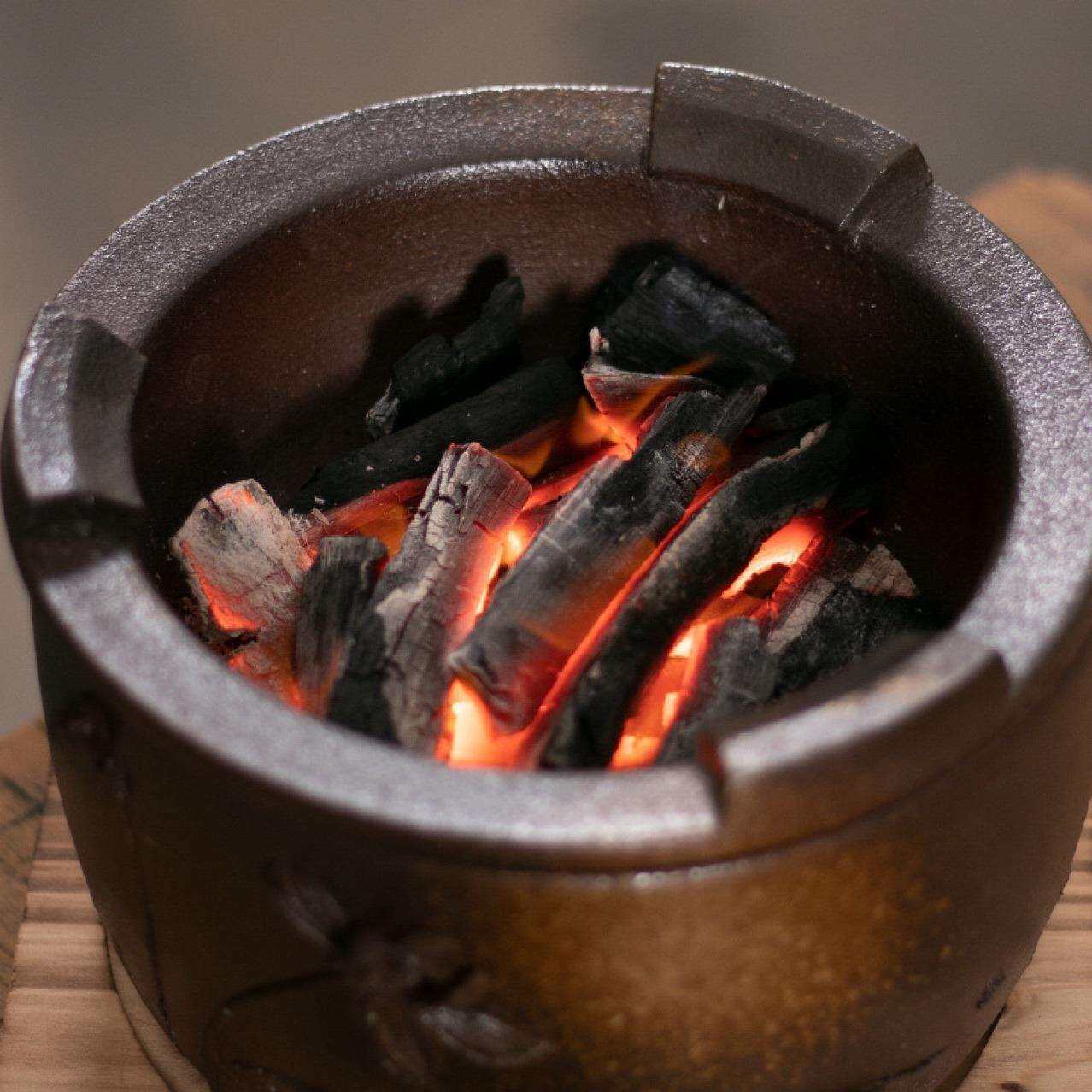 围炉火炭炉果木炭手工陶荷花煮茶炉陶壶复古室内炭火炉茶桌提梁壶