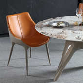 圆形人意岩转盘组合板进口现代式 简约带用餐桌椅圆桌10饭桌家