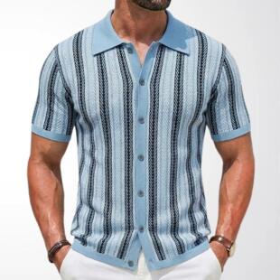 knitted shirt short Men cardigan striped sleeved